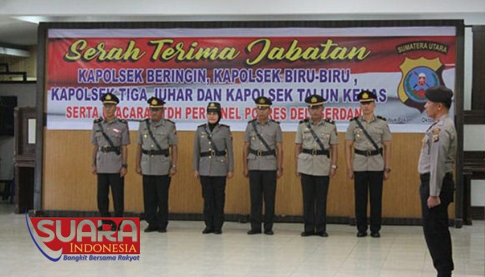 Kapolres Deli Serdang Pimpin Sertijab 3 Kapolsek dan PTDH 6 Personel