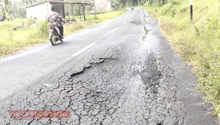 Jalan Raya di Kecamatan Rubaru Sumenep Amblas dan Aspal Terkelupas, Pengendara Diminta Waspada