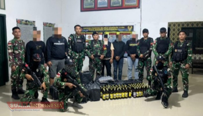 Satgas Yonkav 13/SL dan Kodim Nunukan Gagalkan Penyelundupan Miras asal Malaysia