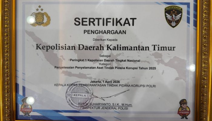 Sabet Peringkat 1 Nasional, Polda Kaltim Jadi ‘Jawara’ Penyelamat Aset Negara dari Koruptor Sebesar Rp76 Miliar