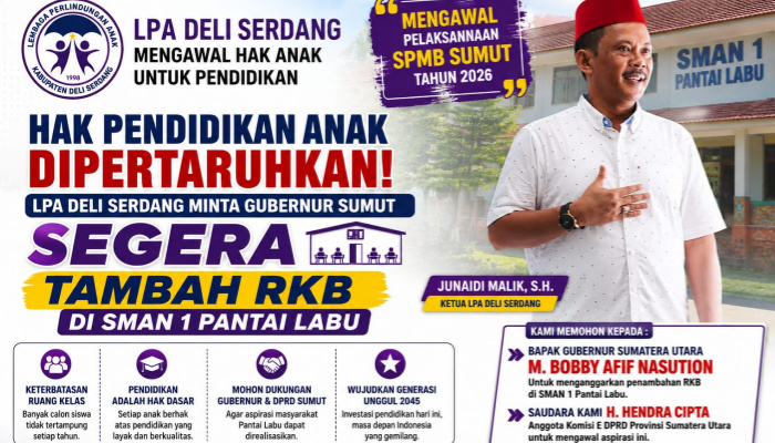 Daya Tampung SMAN 1 Pantai Labu Dinilai Minim, LPA Deli Serdang Dorong Penambahan Ruang Kelas Baru