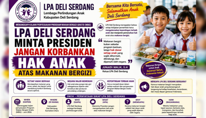 LPA Deli Serdang Soroti Rencana Evaluasi Program MBG, Minta Hak Gizi Anak Tetap Menjadi Prioritas