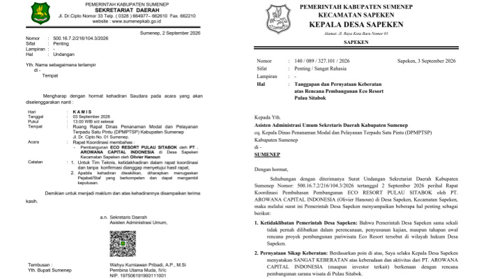 Pemdes Sapeken Sampaikan Keberatan terhadap Rencana Pembangunan Eco Resort Pulau Sitabok